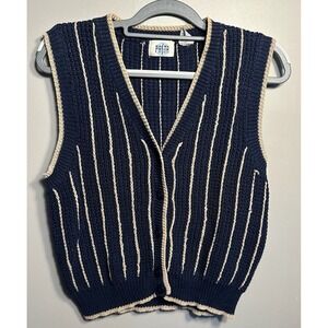 Vtg Pasta Sweater Vest Blue Stripe Button Coastal Grandma 90s 80s Preppy L